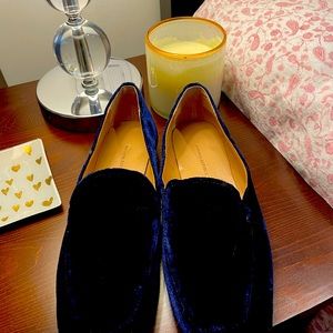 Beautiful Blue velvet loafers .  Never worn